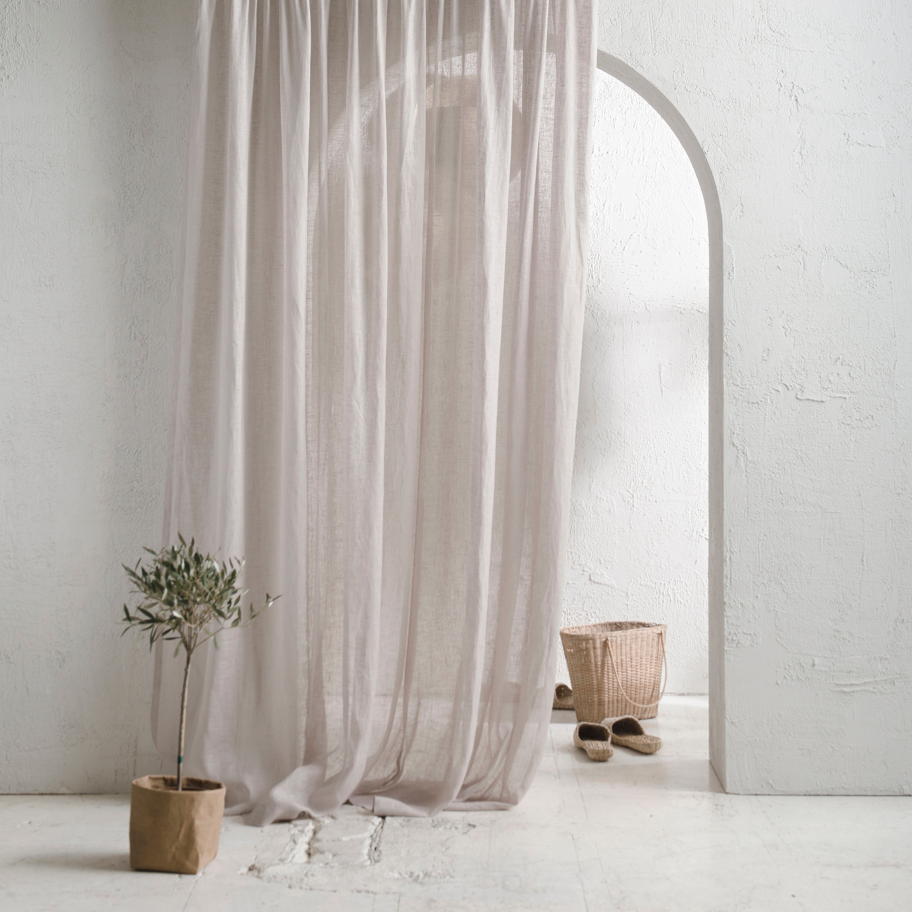 White & Ecru 100% Sheer Linen Fabric By The Yard, Curtain, Drapery, Ta –  Classic & Modern Home