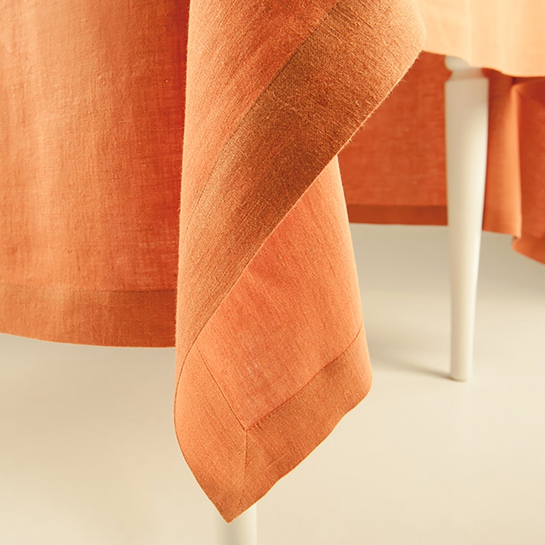 Rust linen tablecloth, Orange tablecloth, Rectangle tablecloth, Natural tablecloth, Boho tablecloth image 3