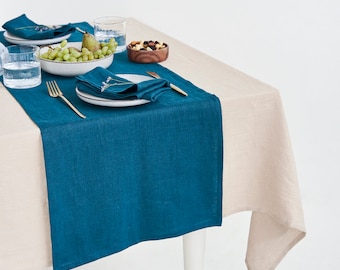 Corredor de mesa de tela, Corredores de mesa de lino natural en tamaño cusom, Decoración de mesa de Lovely Home Idea