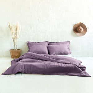 Housse de couette en lin naturel, housses de couette violettes de différentes couleurs, parure de lit en lin doux par Lovely Home Idea image 1