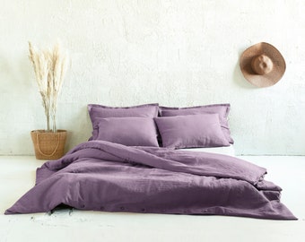 Copripiumino in lino naturale, Copripiumini viola in vari colori, Morbida biancheria da letto in lino di Lovely Home Idea