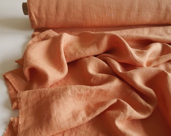 Natural linen fabric by the yard Peach clay,  Pleach linen fabric for dress, blouse, pants, jacket, clothes or home decor