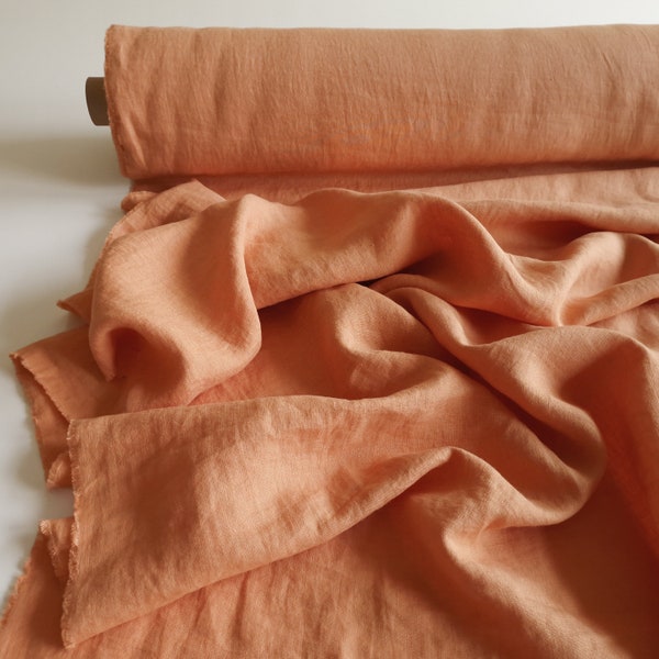 Natural linen fabric by the yard Peach clay,  Pleach linen fabric for dress, blouse, pants, jacket, clothes or home decor