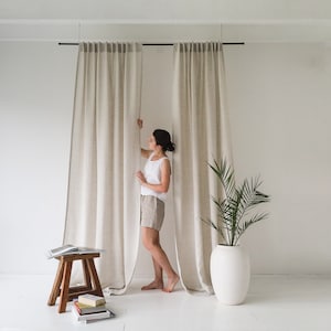 Cortinas de lino natural con pestañas traseras, dormitorio de cortinas opacas con pestaña trasera, cortinas de ventana de lino para sala de estar, cortinas de lino personalizadas imagen 1