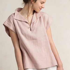 Dusty rose linen blouse, Linen women's clothing, Short sleeve linen shirt, Linen womens tops, Casual linen clothes