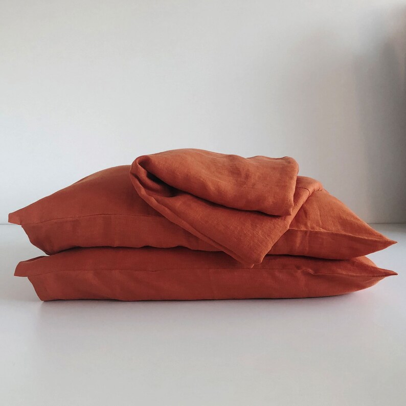 Burnt orange linen pillowcase Linen pillowcases with envelope Etsy