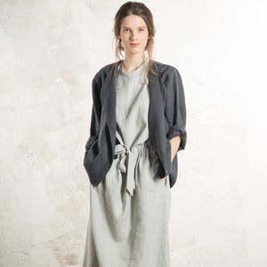 Charcoal linen jacket, Dark grey jacket for women, Custom color Linen womens clothing, Linen cardigan, Long linen coat, Long sleeves top image 5