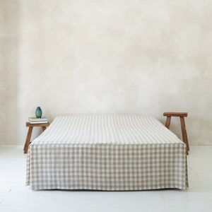 Linen bed skirt Gingham, Box pleat bed skirts, Natural gingham linen bedskirt Queen, Cal King, Full, Twin, Double, Single 画像 3