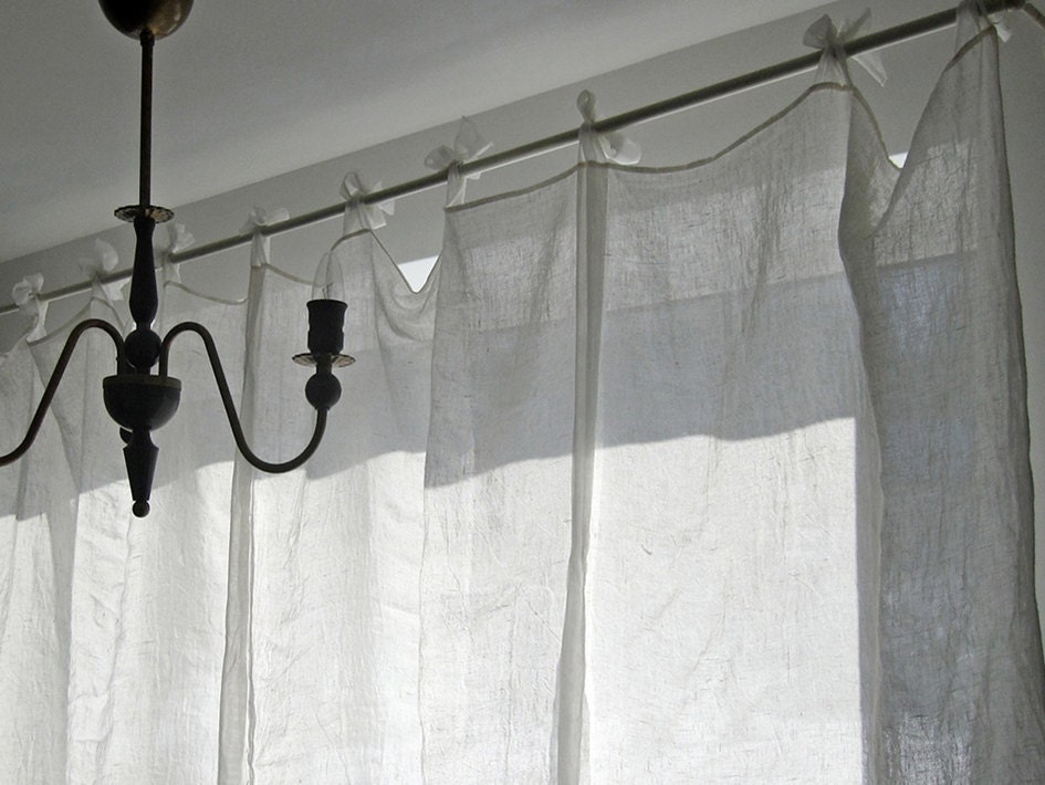 White Linen Tie up Curtain Natural Window Curtain With Organza Etsy