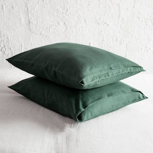 Linen pillowcase Forest green, Natural pillowcases Queen, King, Standard, Euro, Body size, Soft linen pillow cover, Natural bedding