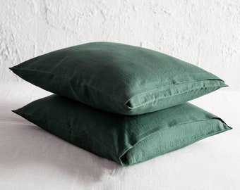 Linen pillowcase Forest green, Natural pillowcases Queen, King, Standard, Euro, Body size, Soft linen pillow cover, Natural bedding