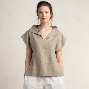 Linen Blouse Women Linen Women s Clothing Short Sleeve Linen Shirt Women Linen Womens Tops Flax Grey Linen Clothes Linen Clothing Women Etsy
