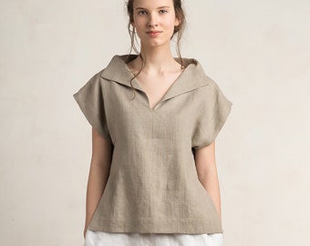 Linen blouse women, Linen women's clothing, Short sleeve linen shirt women, Linen womens tops, Flax grey linen clothes, Linen clothing women