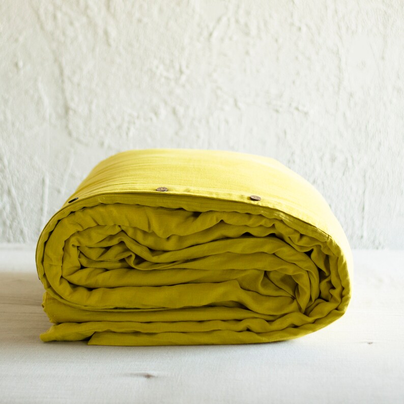Chartreuse linen duvet cover Natural linen duvet covers image 1