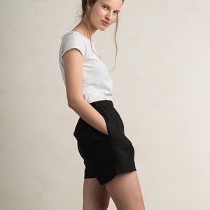 Linen shorts Black, Casual linen shorts woman, Handmade summer clothing in various colors