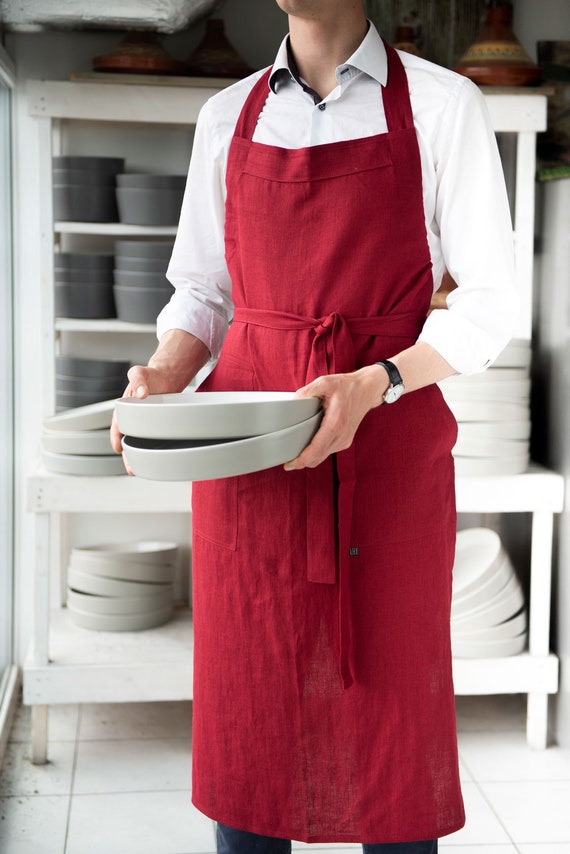 Apron for Men Red Linen Men's Apron With Pockets Red Etsy