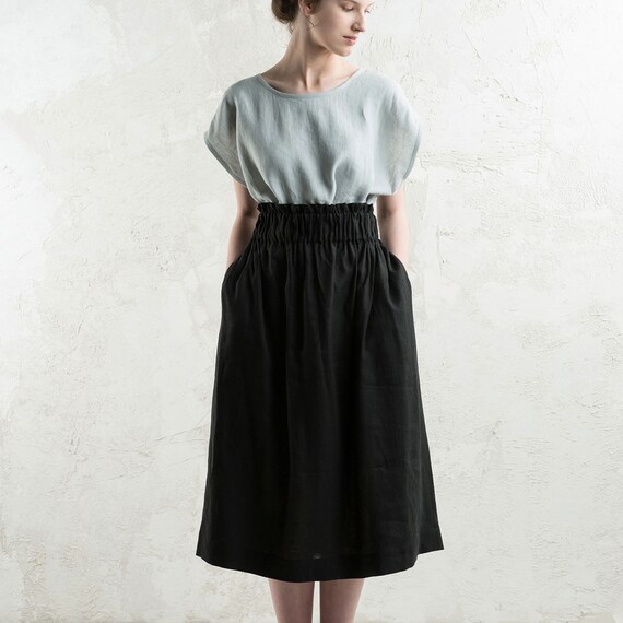 black linen midi skirt