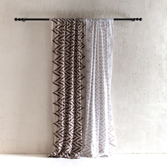Linen Window Curtains Zig Zag Printed Curtain Panels Rod Etsy