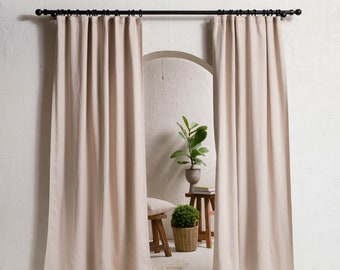 Heavy linen curtains, 3 natural colors,  Includes 1 curtain panel made with simple non-pleated tape top with hooks for rings