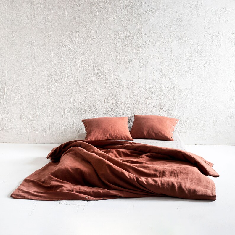 Linen pillowcase with buttons, Burnt orange linen pillowcases with coconut buttons closure, Burnt orange bedding, Includes 1 pillowcase image 6