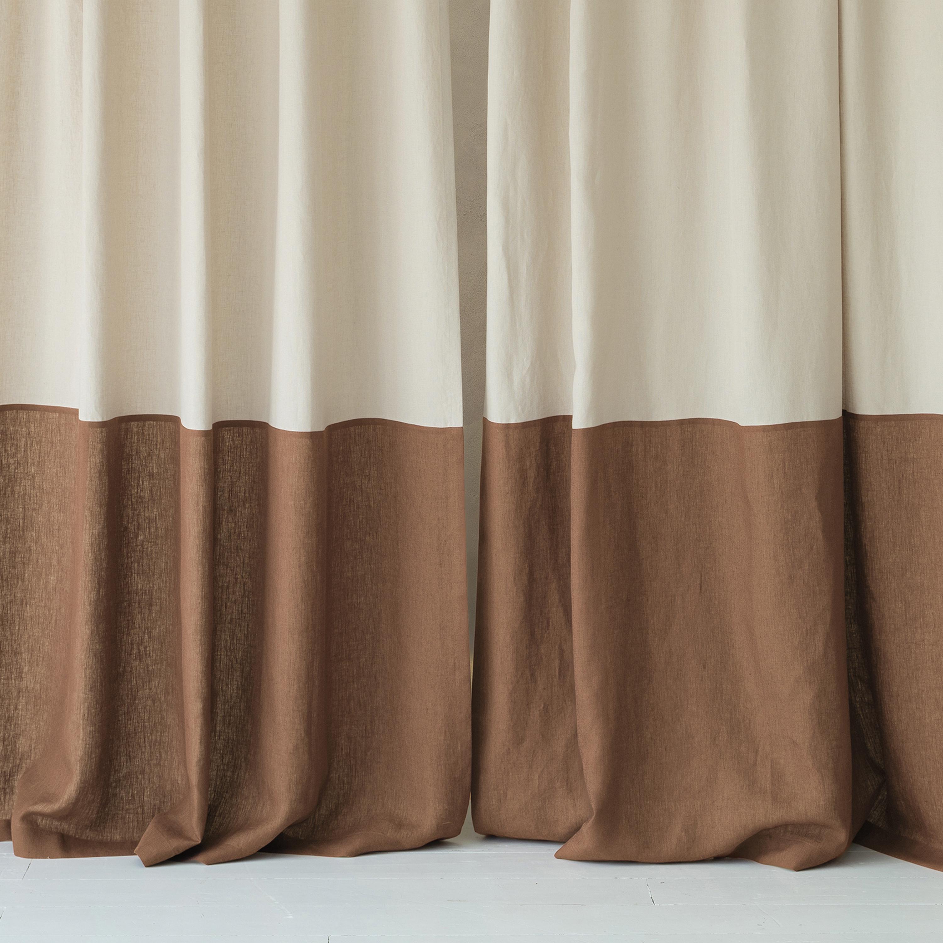 Linen Curtains Color Block, Minimalistic Patchwork Curtain Panels ...