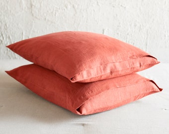 Linen pillowcase in Coral, Natural linen pillowcases Soft linen shams Handmade linen bedding, 1 linen pillow case with envelope closure