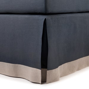Natural linen bed skirt, Color block bed skirt, Handmade bedskirts