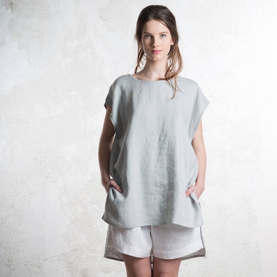 Dove grey linen top Linen tunic for women Linen tank top | Etsy