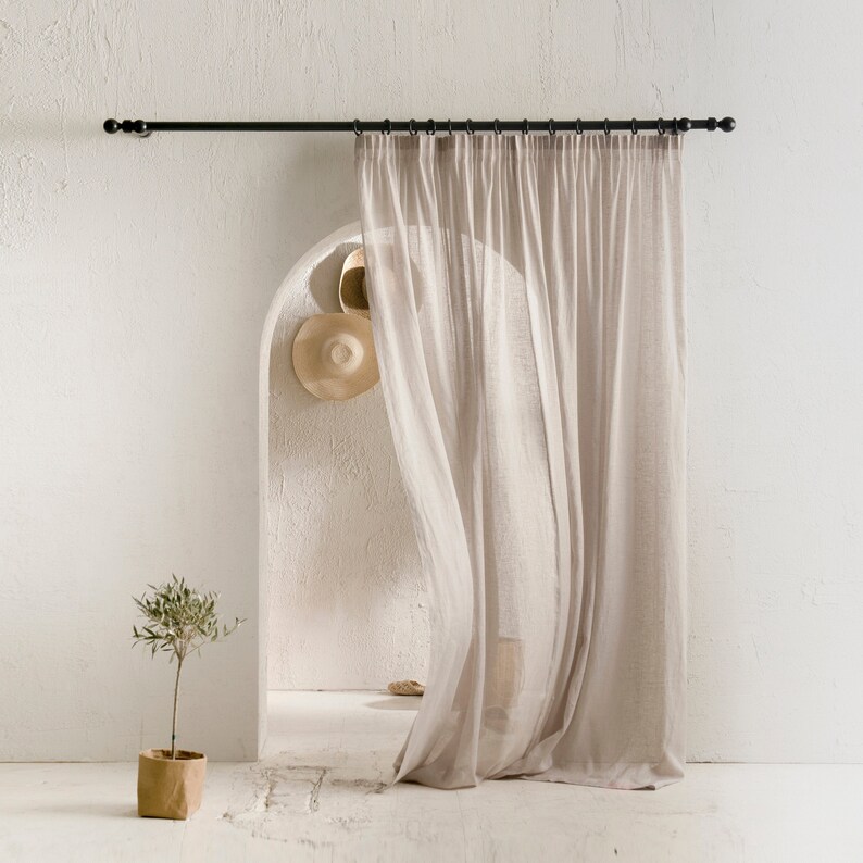 Sheer Linen Curtains Pencil Pleat Curtain Panels Lightweight Etsy UK