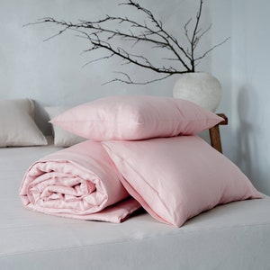 Linen bedding set Queen, Twin, Full, Double, King Linen duvet cover set with pillowcases in various colors, Natural dusty rose duvet set