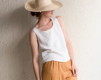 Linen top for women in various colors, Sleeveless linen blouse, Linen women's clothing, Natural white linen cropped top