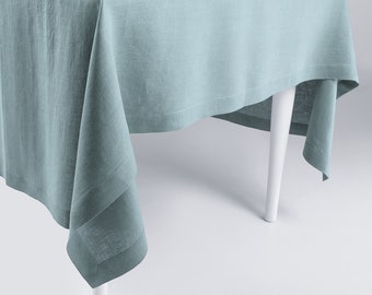 Soft linen tablecloth Ice mint, Blue mint tablecloths for dinning table, Custom size table linens in various colors