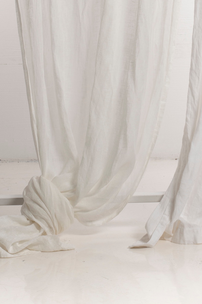 Sheer curtains with ties Off white linen drapes Tie top Etsy