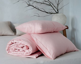 Linen bedding set Queen, Twin, Full, Double, King Linen duvet cover set with pillowcases in various colors, Natural dusty rose duvet set