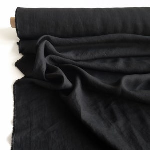 Black linen fabric, Black fabric by the yard, Black fabric for dress, Linen fabric for curtains, Soft black fabrics for home decor