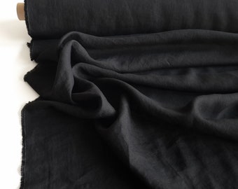 Black linen fabric, Black fabric by the yard, Black fabric for dress, Linen fabric for curtains, Soft black fabrics for home decor