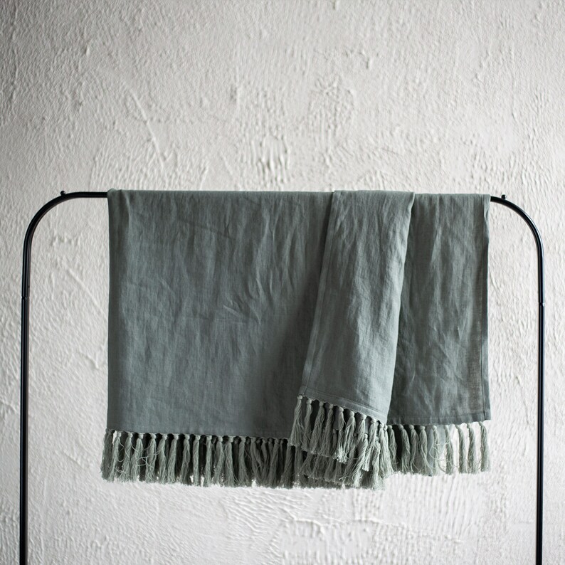 Linen Throw Blanket With Tassels Natural Fringe Throw Etsy