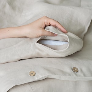 Natural linen duvet cover, Linen duvet covers with coconut buttons, Oatmeal linen duvets King, Twin, Double, Full, Queen bedding linen