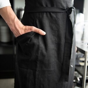 Linen apron for men, 30 colors, Black linen men's apron with pockets, Long grill apron, Aprons for men, Full apron for cook image 6