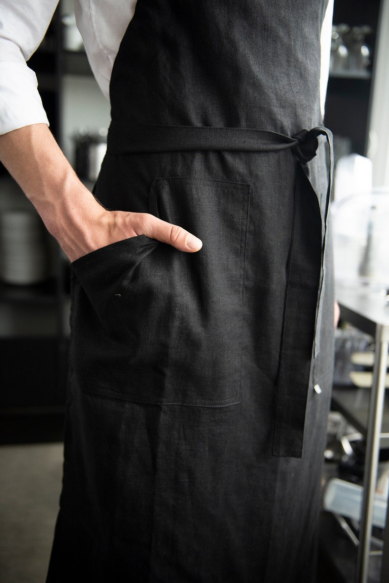 Linen apron for men, 30 colors, Black linen men's apron with pockets, Long grill apron, Aprons for men, Full apron for cook image 6