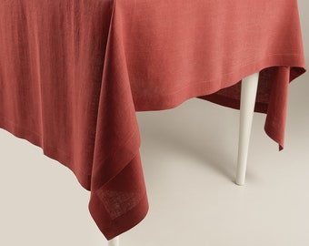Burnt orange linen tablecloth, Rectangle or square tablecloth natural, Custom table cloths in various colors