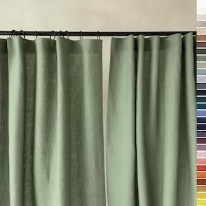 Natural linen cafe curtains, Cafe curtain, Small curtain panel with tape for rings, Custom kitchen curtain, Window valance, Linen sink skirt