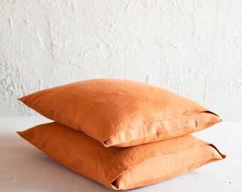 Rust linen pillowcase with envelope closure, Linen pillow cover in 30 colors, Includes 1 pillowcase, Rust linen bedding, Orange pillowcases