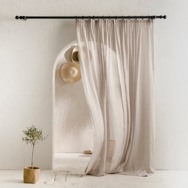 Sheer linen curtains, Pencil pleat curtain panels, Lightweight window curtains, Window drapes, Linen window treatments