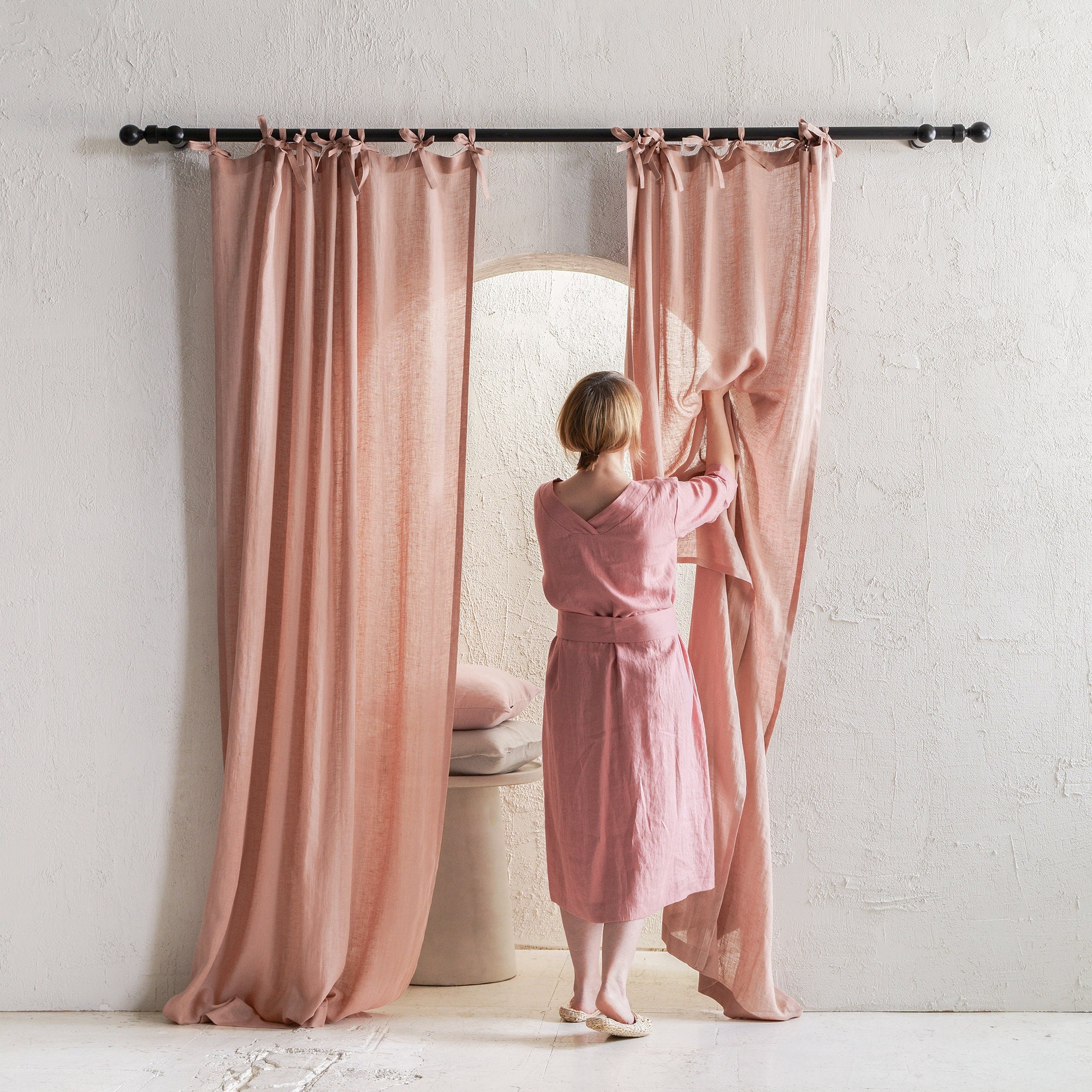 Cortinas bohemias de lino bordadas para dormitorio de niñas, habitación del  bebé, 84 pulgadas de largo, 2 paneles de cortinas de granja con filtro de