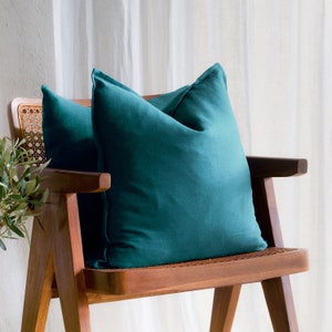 Linen throw pillow cover Lumbar or Square,  Custom cushion covers in various sizes, Peacock green pillow cover