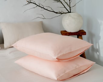 Natural linen pillowcase Pale Peach, 1pc., Handmade pillow covers with envelope closure, Pure linen pillowcases Standard, King, Queen, Deco