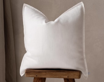 White Linen Pillow Cover, Handmade Throw Cushion Case