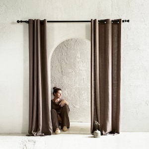 Grommet window curtains, Natural linen curtains, Linen blackout curtains, Privacy linen eyelet curtains, 1 curtain panel in various colors