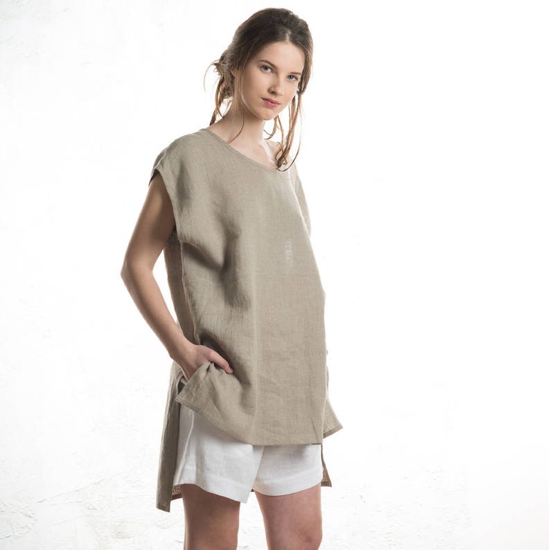 Handmade linen tunic Linen top for woman Sleeveless blouse | Etsy